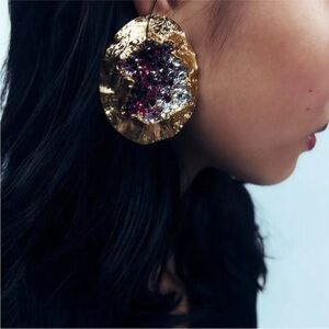 Zara Sparkles Post Textured Rhinestone Statement Earrings (Lighter Version)